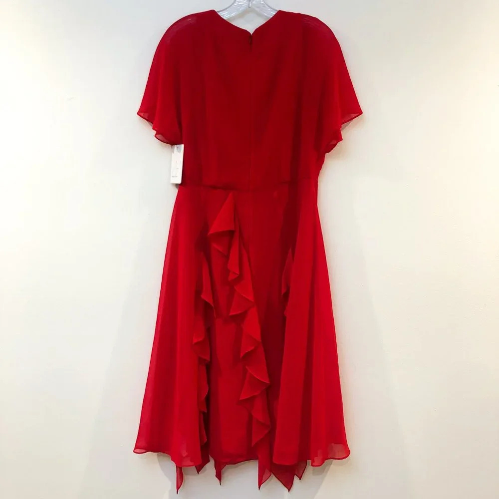Mikael Aghal Red Chiffon Ruffle Midi Dress 10 NWT - Picture 8 of 8